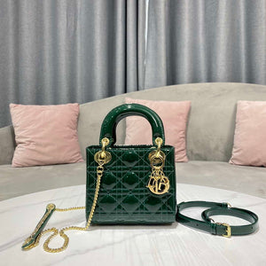 Dior M0505 Mini Lady Dior Bag Dark Green Patent Cannage Calfskin - Default Title - View 1