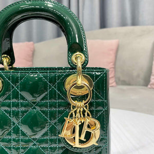 Dior M0505 Mini Lady Dior Bag Dark Green Patent Cannage Calfskin - Default Title - View 4