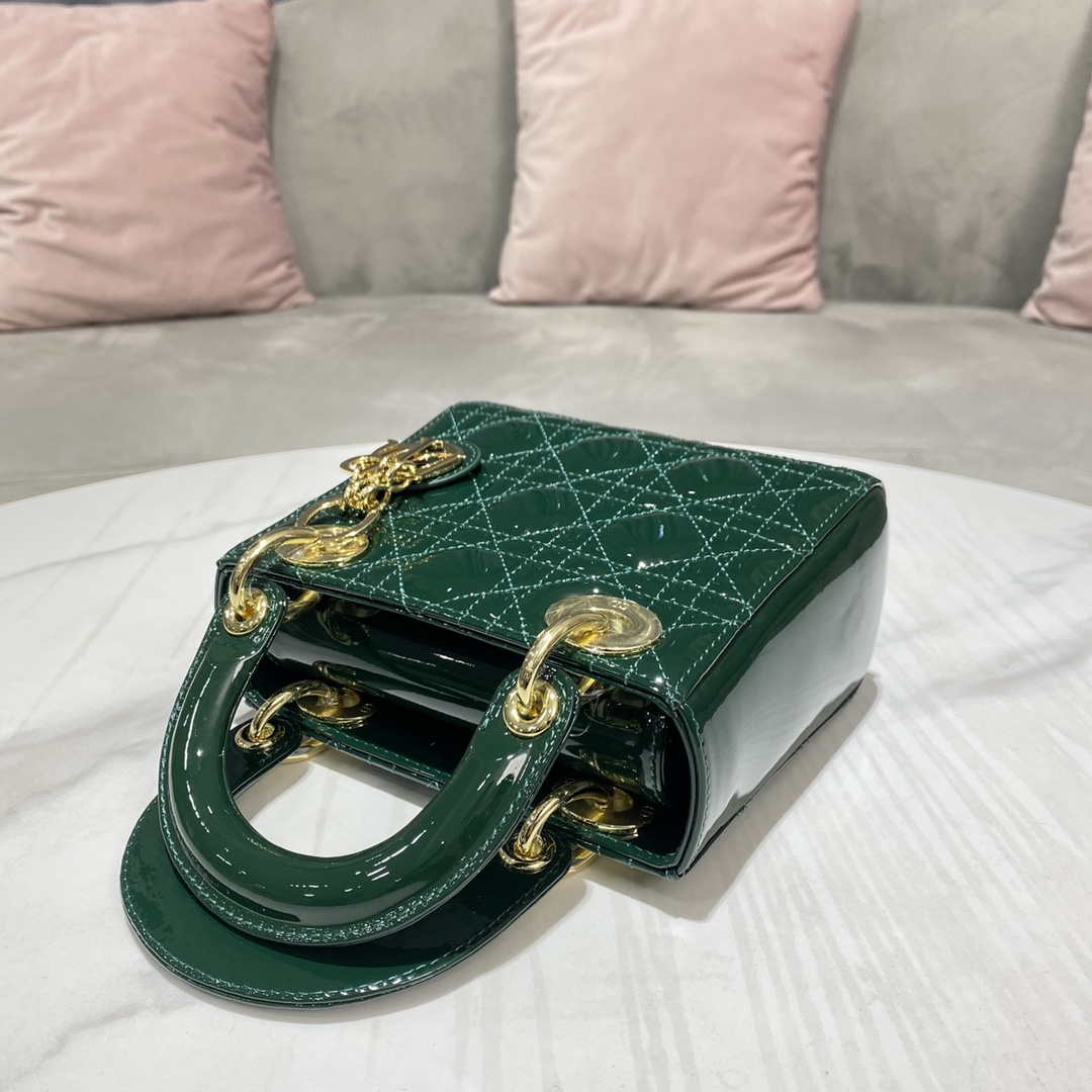 Dior M0505 Mini Lady Dior Bag Dark Green Patent Cannage Calfskin - Default Title - View 5
