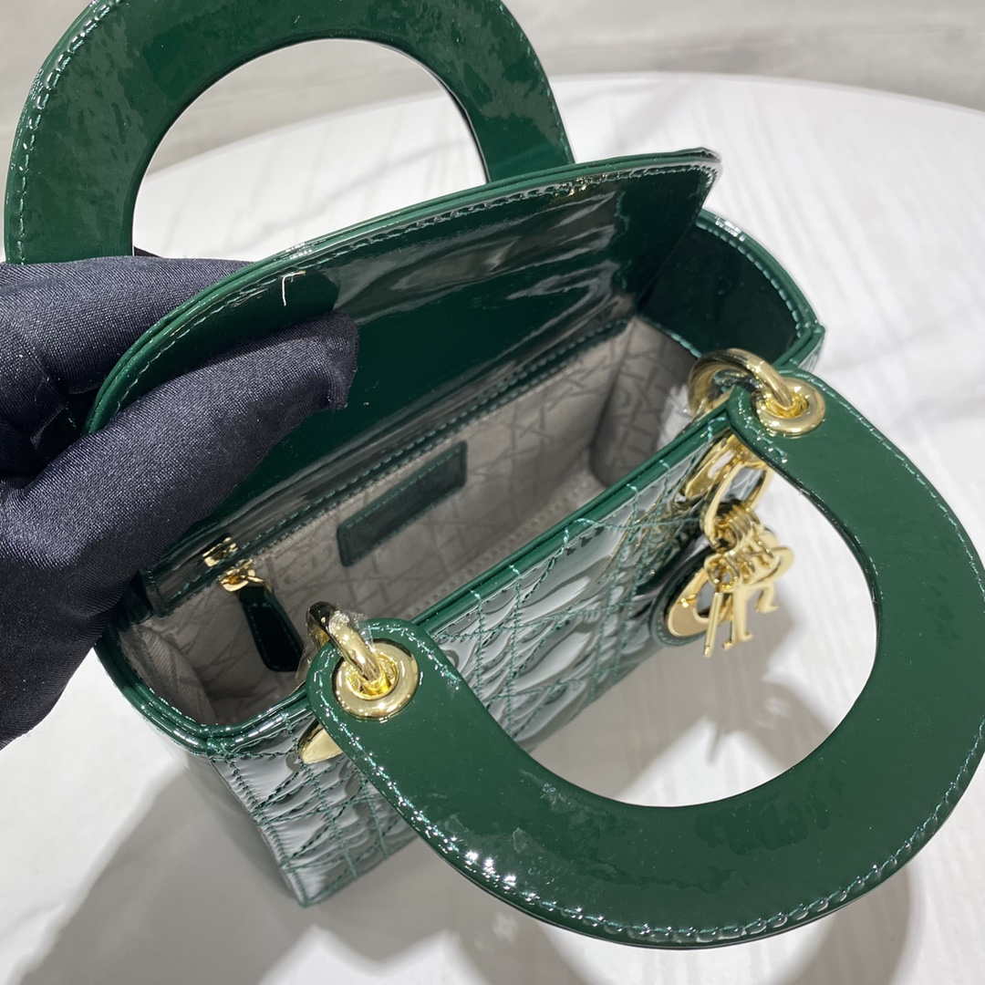 Dior M0505 Mini Lady Dior Bag Dark Green Patent Cannage Calfskin - Default Title - View 8