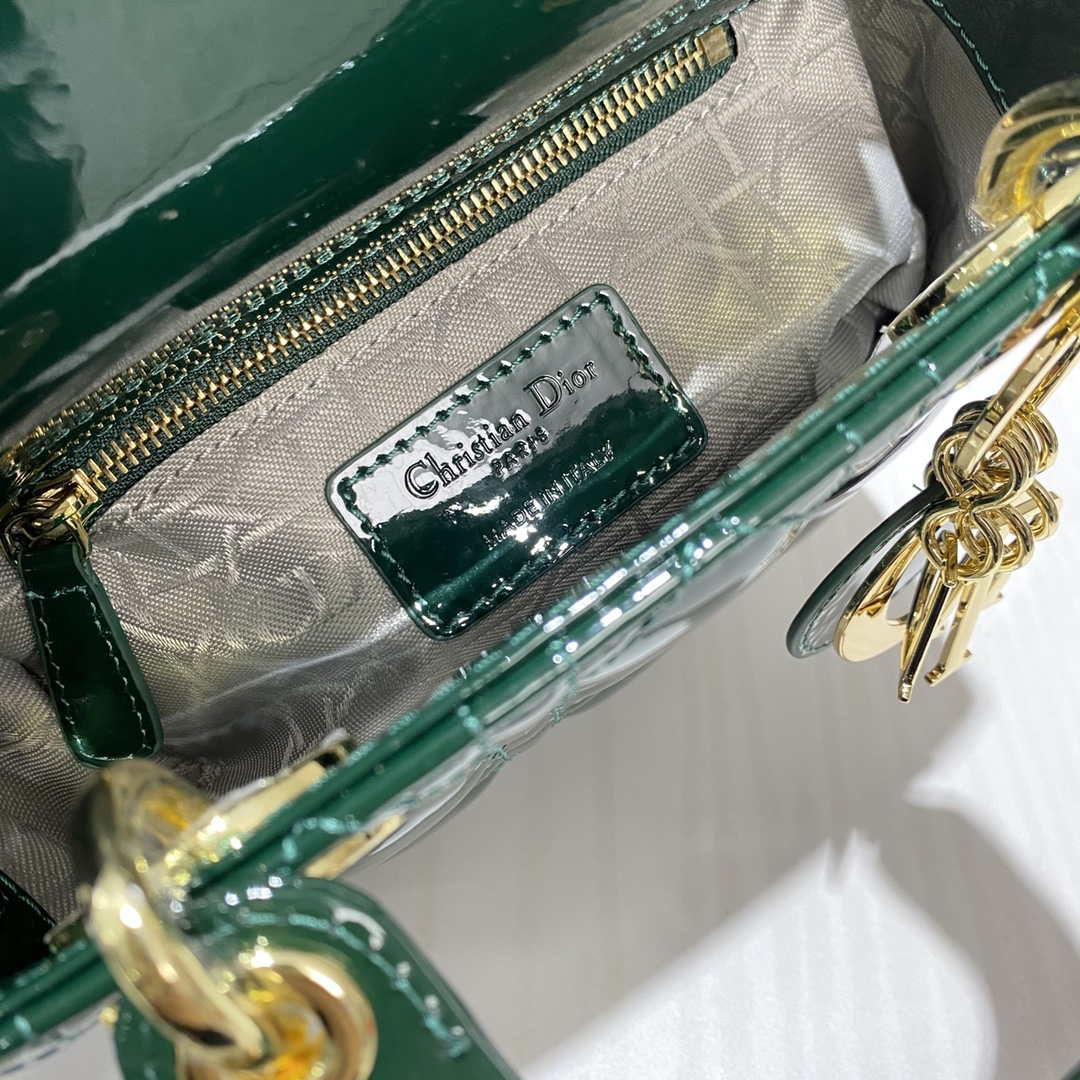 Dior M0505 Mini Lady Dior Bag Dark Green Patent Cannage Calfskin