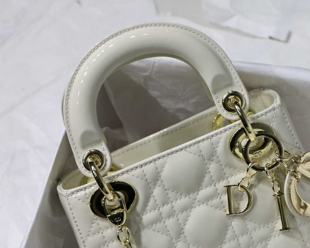 Dior M0505 Mini Lady Dior Bag White Patent Cannage Calfskin