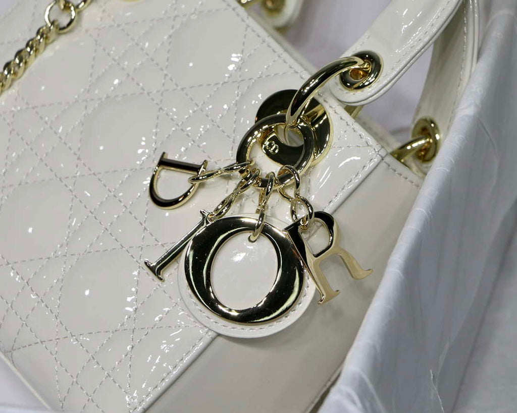 Dior M0505 Mini Lady Dior Bag White Patent Cannage Calfskin