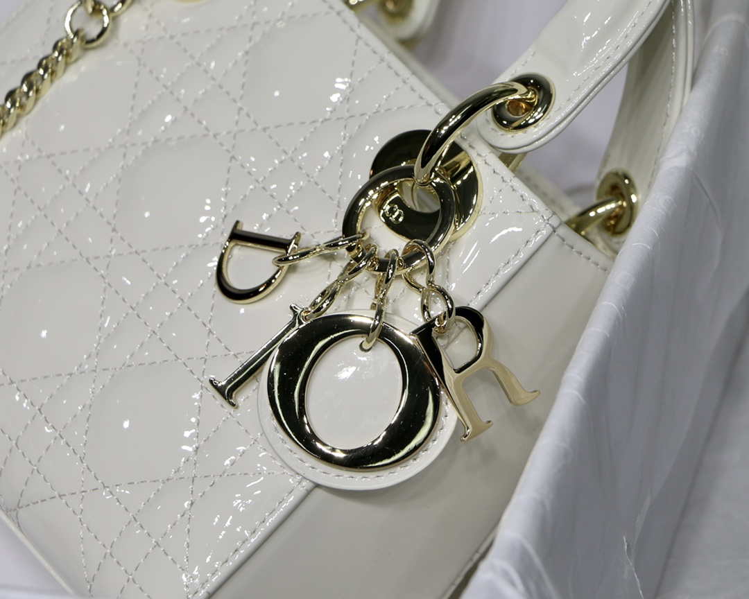 Dior M0505 Mini Lady Dior Bag White Patent Cannage Calfskin