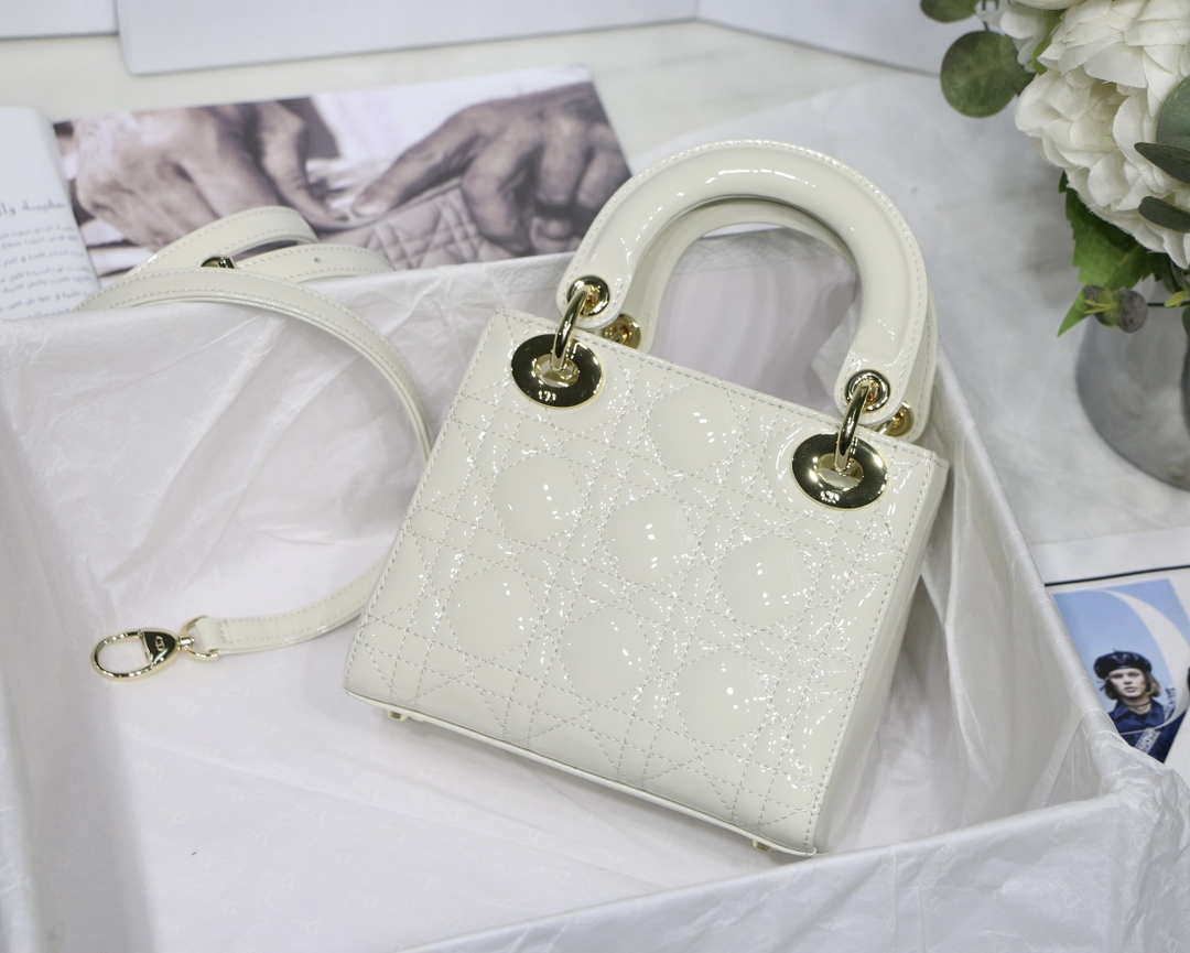 Dior M0505 Mini Lady Dior Bag White Patent Cannage Calfskin - Default Title - View 5