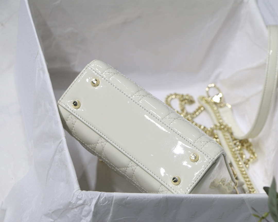 Dior M0505 Mini Lady Dior Bag White Patent Cannage Calfskin - Default Title - View 7