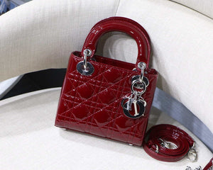 Dior M0505 Mini Lady Dior Bag Wine Red Patent Cannage Calfskin Silver - Default Title - View 1