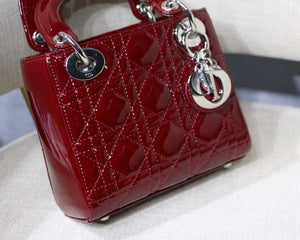Dior M0505 Mini Lady Dior Bag Wine Red Patent Cannage Calfskin Silver - Default Title - View 2