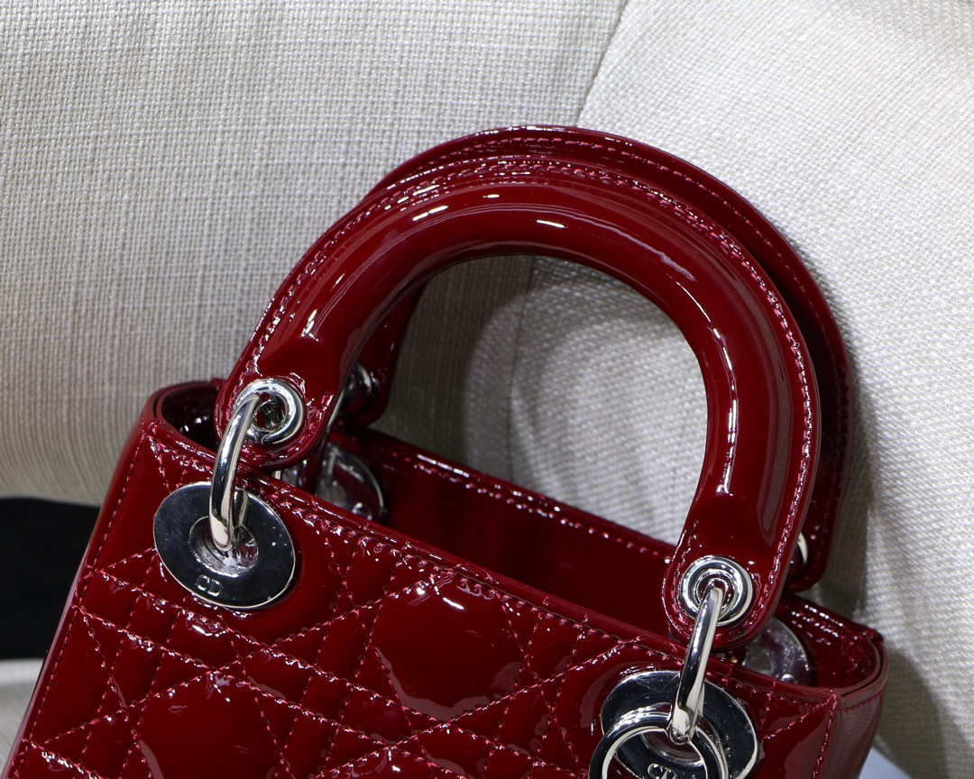 Dior M0505 Mini Lady Dior Bag Wine Red Patent Cannage Calfskin Silver - Default Title - View 3