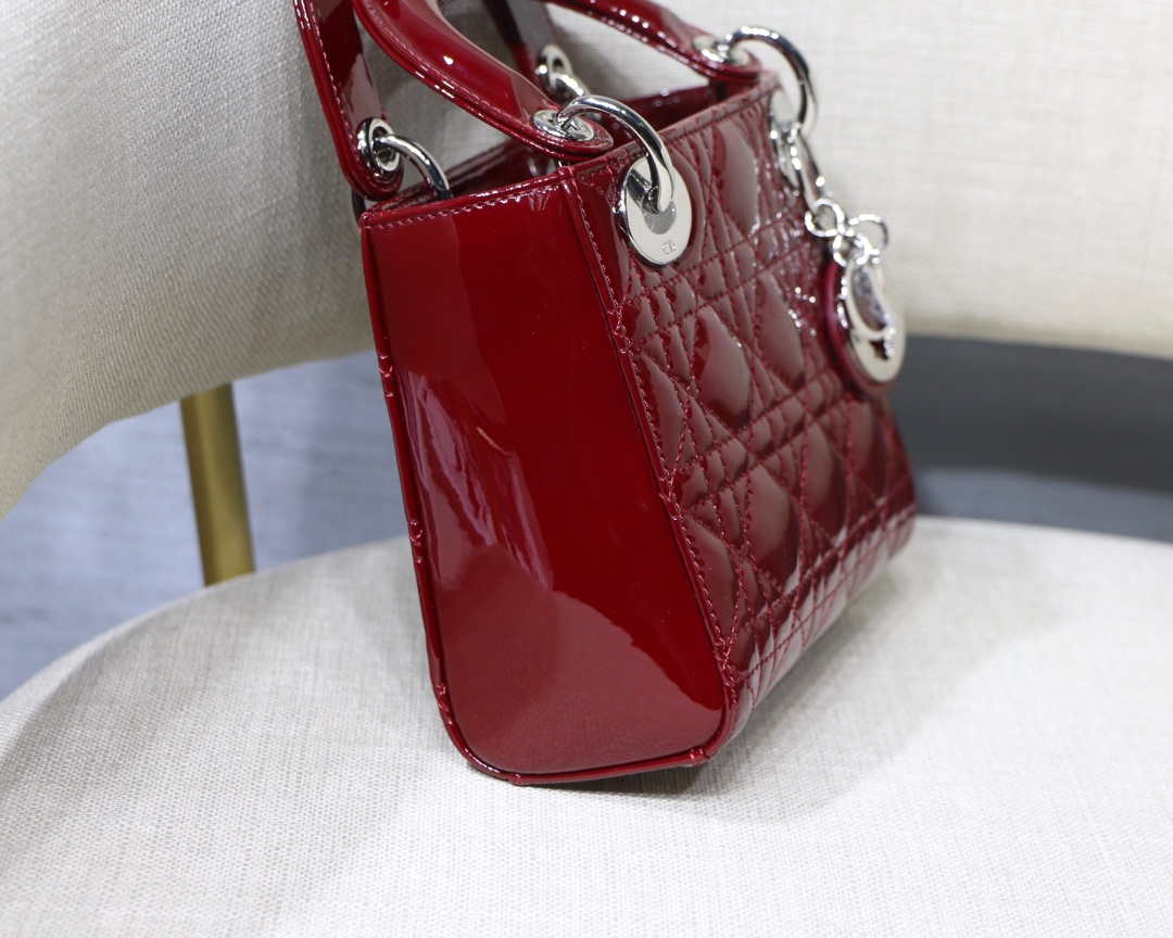 Dior M0505 Mini Lady Dior Bag Wine Red Patent Cannage Calfskin Silver - Default Title - View 6