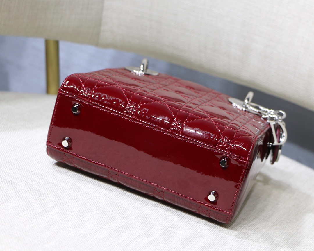 Dior M0505 Mini Lady Dior Bag Wine Red Patent Cannage Calfskin Silver - Default Title - View 7