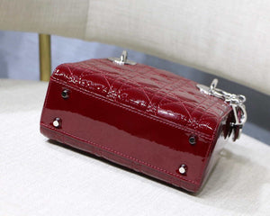 Dior M0505 Mini Lady Dior Bag Wine Red Patent Cannage Calfskin Silver - Default Title - View 7