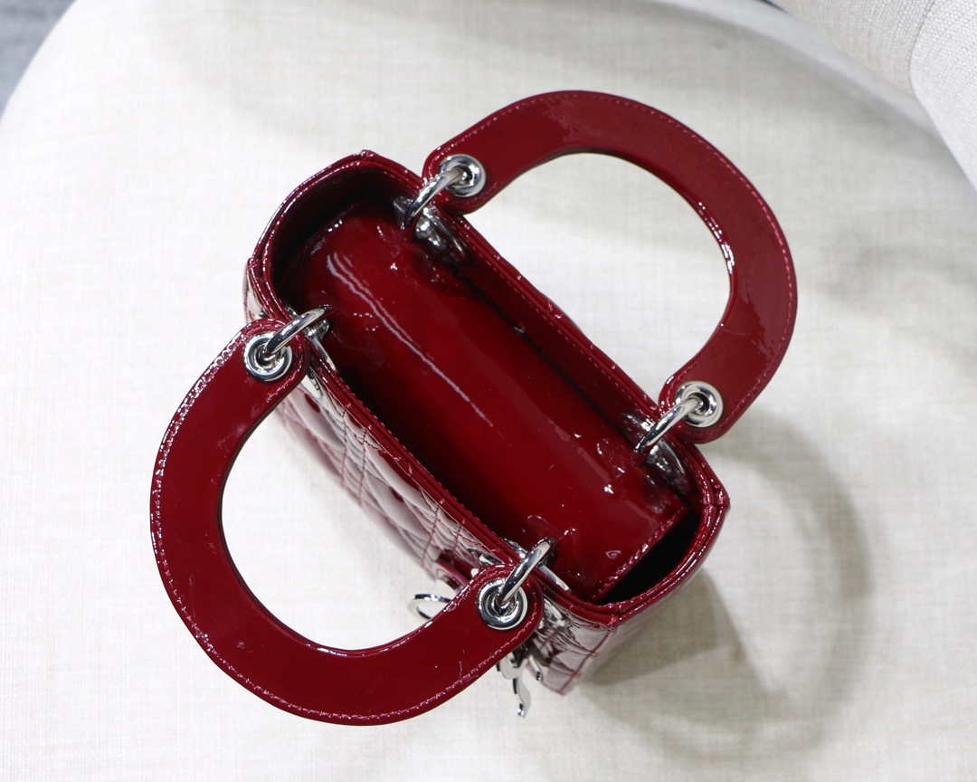 Dior M0505 Mini Lady Dior Bag Wine Red Patent Cannage Calfskin Silver - Default Title - View 8