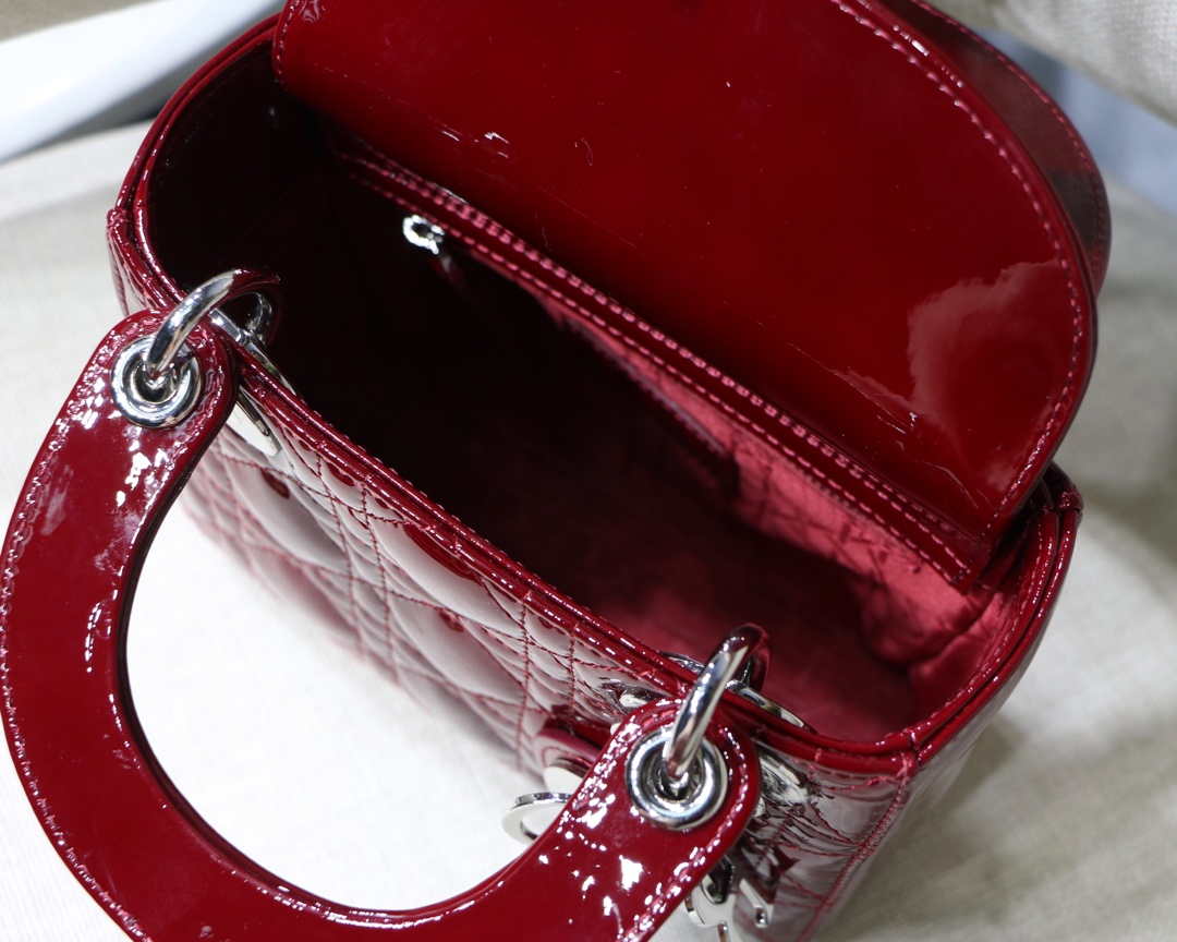 Dior M0505 Mini Lady Dior Bag Wine Red Patent Cannage Calfskin Silver - Default Title - View 9