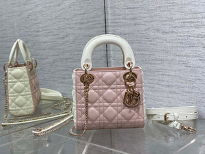 Dior M0505 Mini Lady Dior Bag Pink& White Calfskin - Default Title - View 1