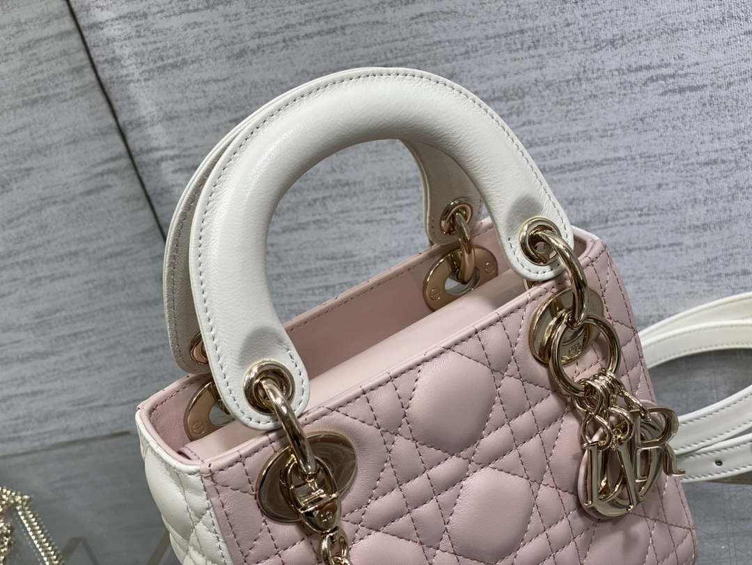 Dior M0505 Mini Lady Dior Bag Pink& White Calfskin