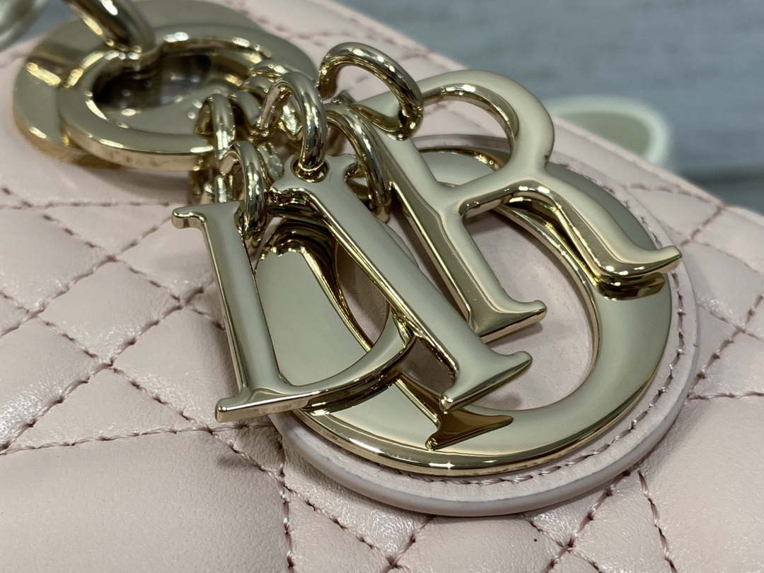 Dior M0505 Mini Lady Dior Bag Pink& White Calfskin - Default Title - View 3