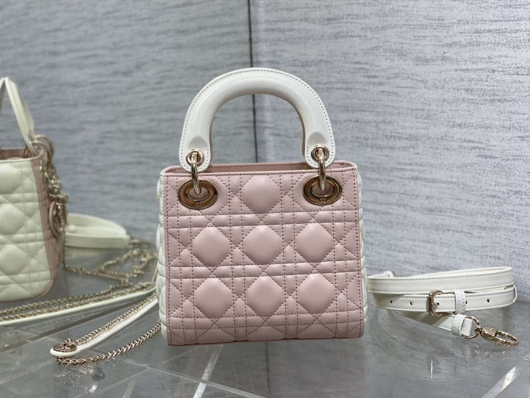 Dior M0505 Mini Lady Dior Bag Pink& White Calfskin