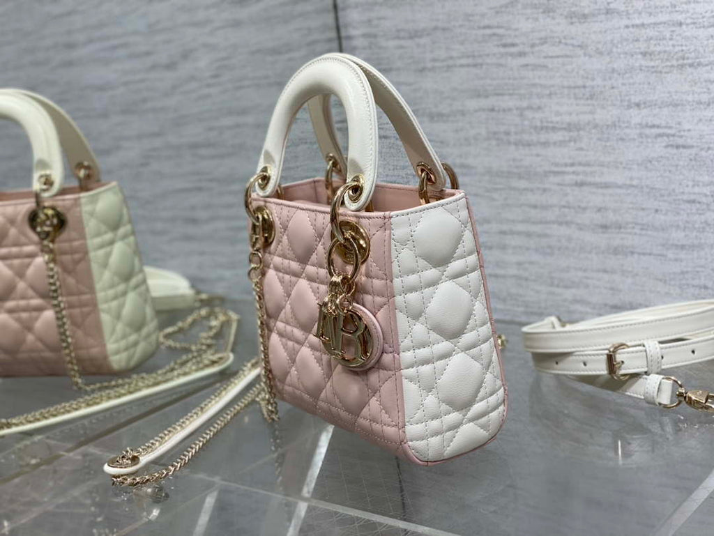 Dior M0505 Mini Lady Dior Bag Pink& White Calfskin