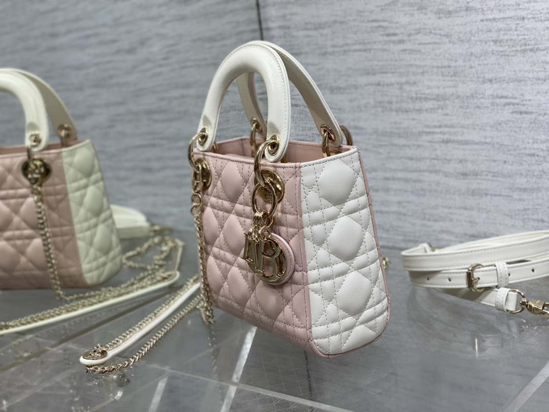 Dior M0505 Mini Lady Dior Bag Pink& White Calfskin