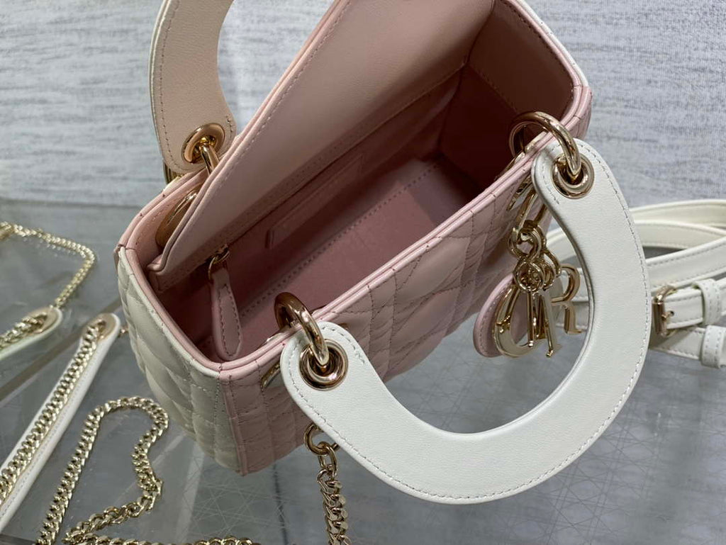Dior M0505 Mini Lady Dior Bag Pink& White Calfskin