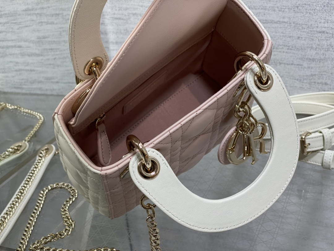 Dior M0505 Mini Lady Dior Bag Pink& White Calfskin - Default Title - View 8