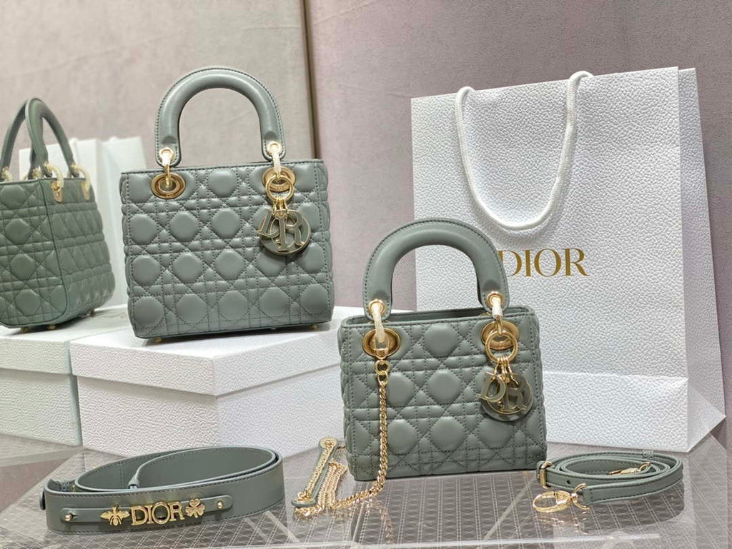 Dior M0505 Mini Lady Dior Bag Rock Gray Calfskin with enamel buckle