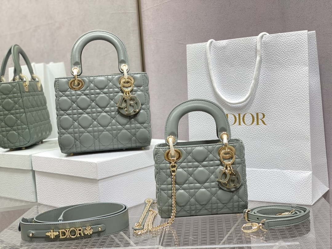 Dior M0505 Mini Lady Dior Bag Rock Gray Calfskin with enamel buckle - Default Title - View 2