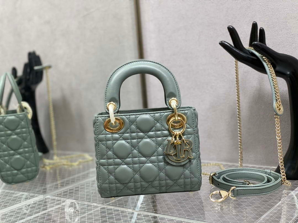 Dior M0505 Mini Lady Dior Bag Rock Gray Calfskin with enamel buckle