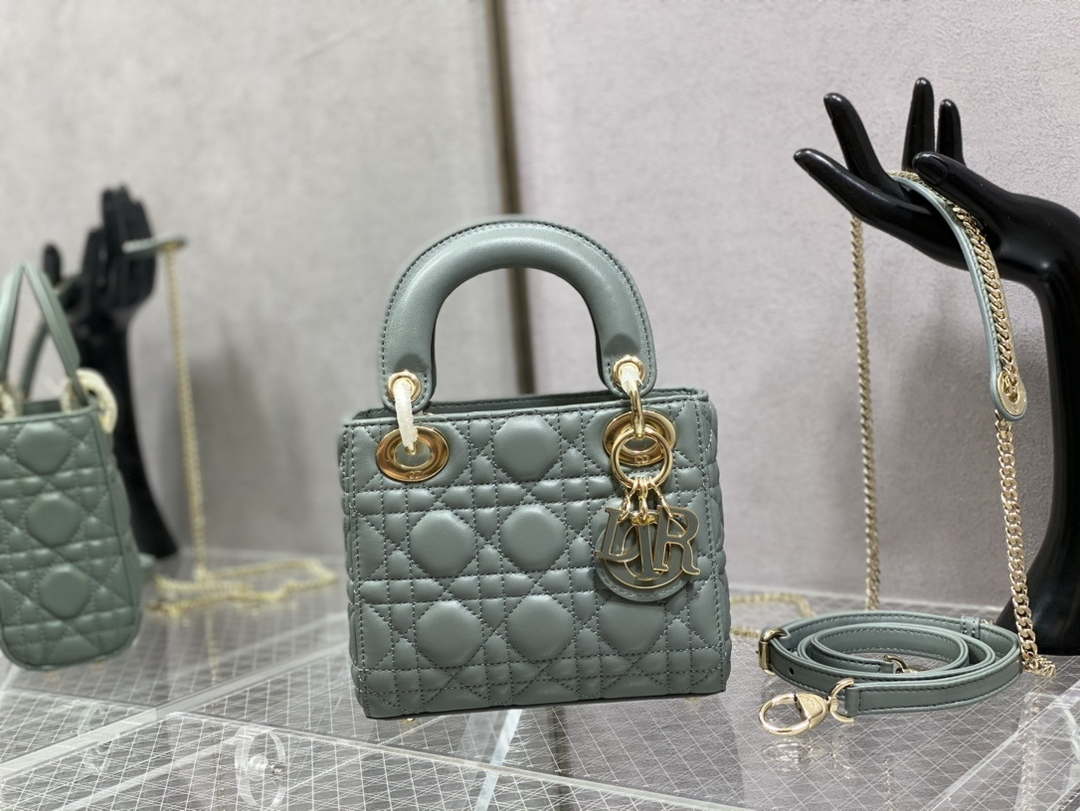 Dior M0505 Mini Lady Dior Bag Rock Gray Calfskin with enamel buckle - Default Title - View 1