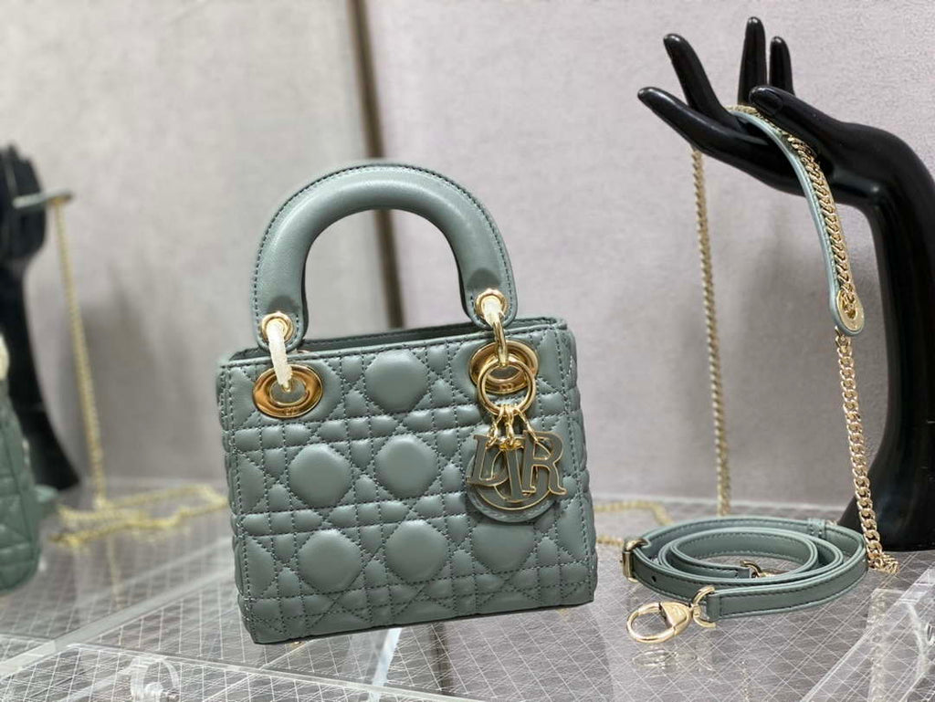 Dior M0505 Mini Lady Dior Bag Rock Gray Calfskin with enamel buckle