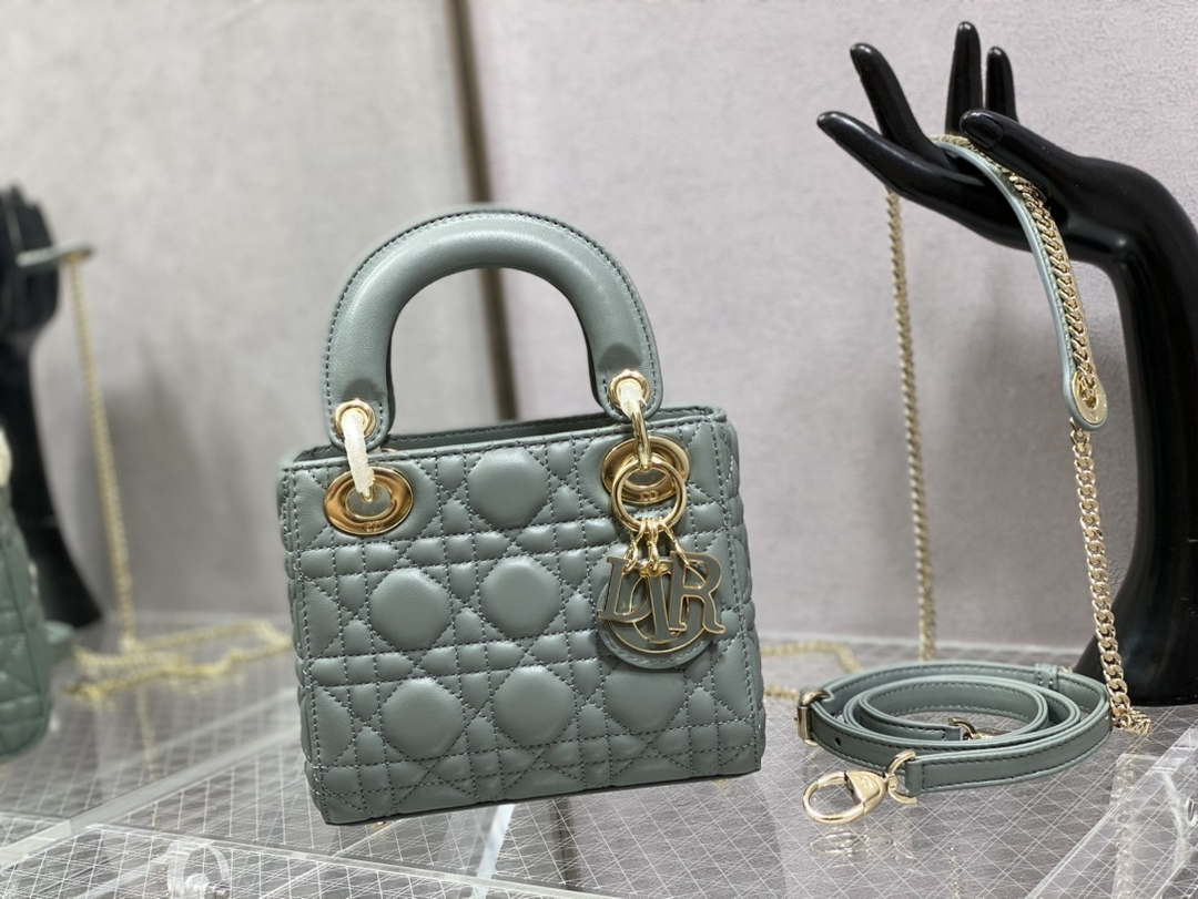 Dior M0505 Mini Lady Dior Bag Rock Gray Calfskin with enamel buckle - Default Title - View 3