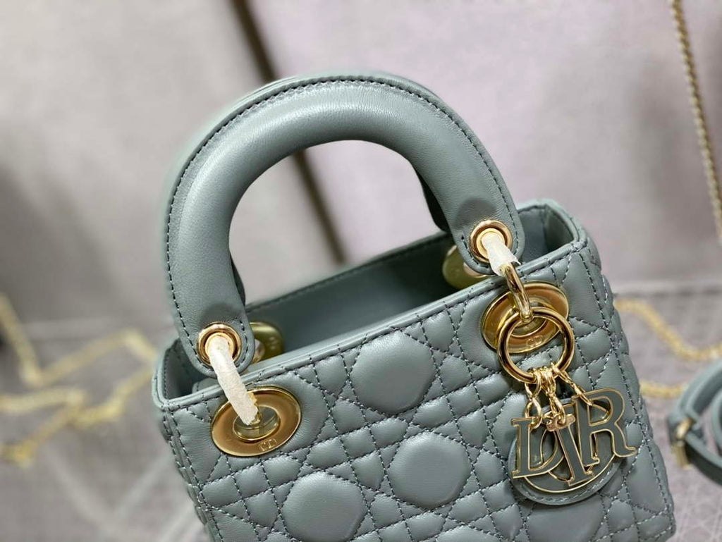 Dior M0505 Mini Lady Dior Bag Rock Gray Calfskin with enamel buckle