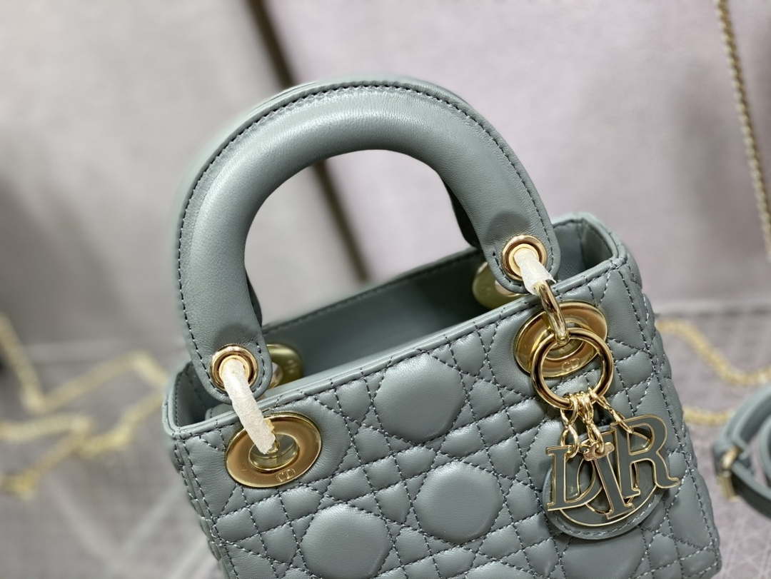 Dior M0505 Mini Lady Dior Bag Rock Gray Calfskin with enamel buckle