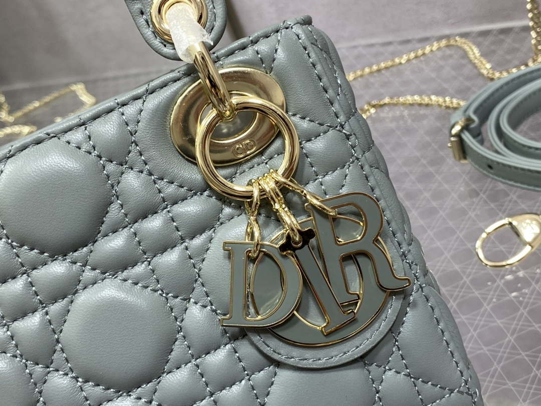Dior M0505 Mini Lady Dior Bag Rock Gray Calfskin with enamel buckle