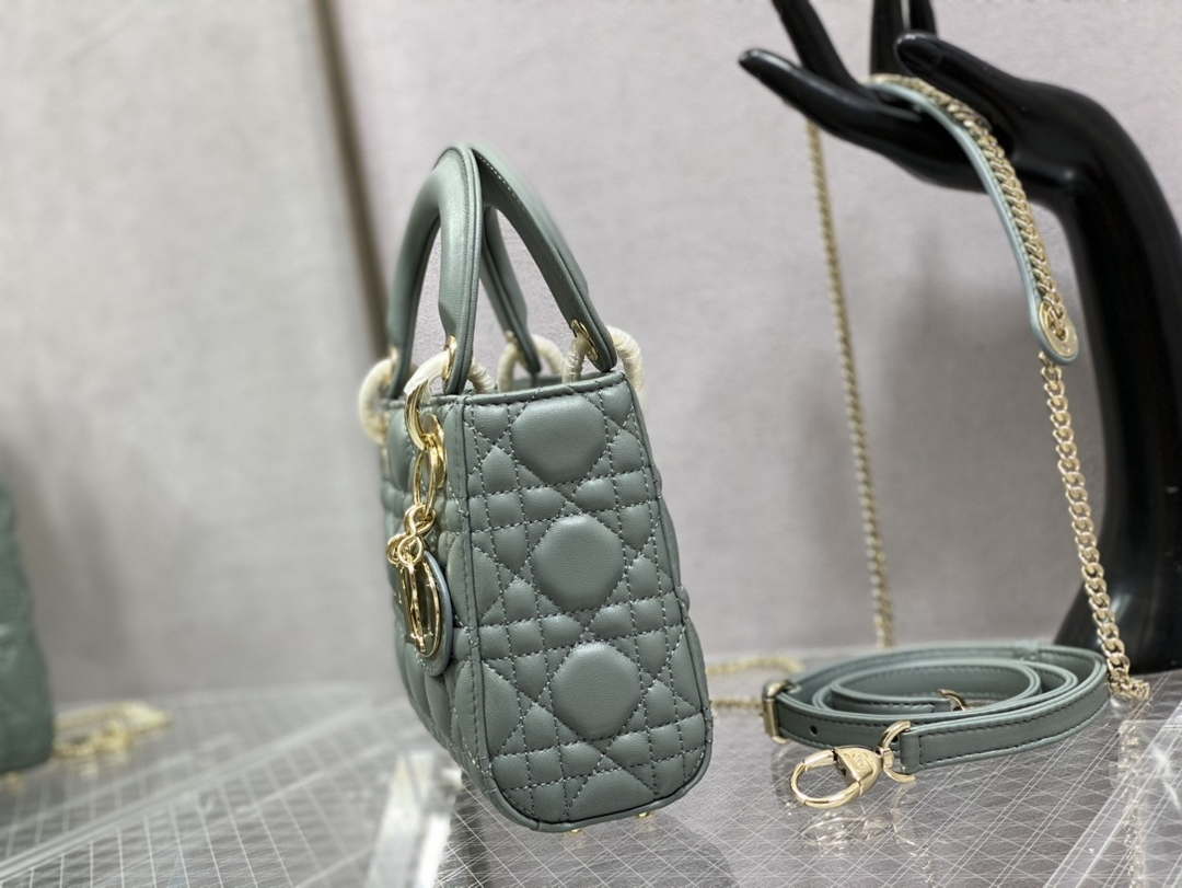 Dior M0505 Mini Lady Dior Bag Rock Gray Calfskin with enamel buckle