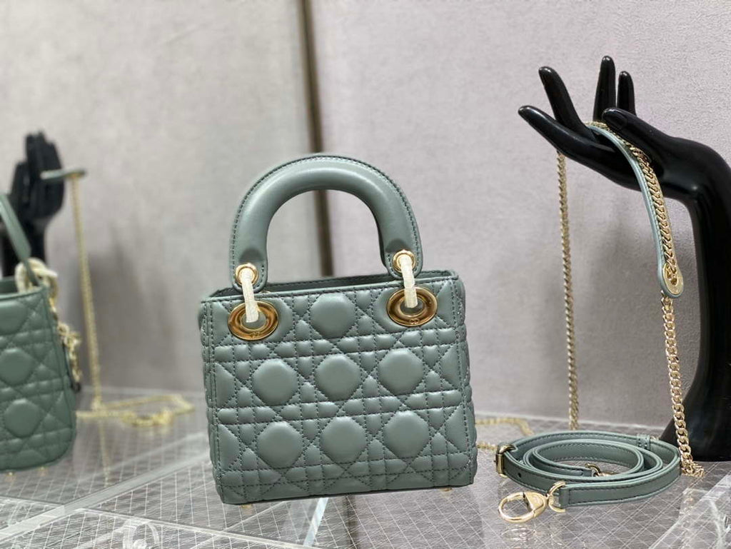 Dior M0505 Mini Lady Dior Bag Rock Gray Calfskin with enamel buckle