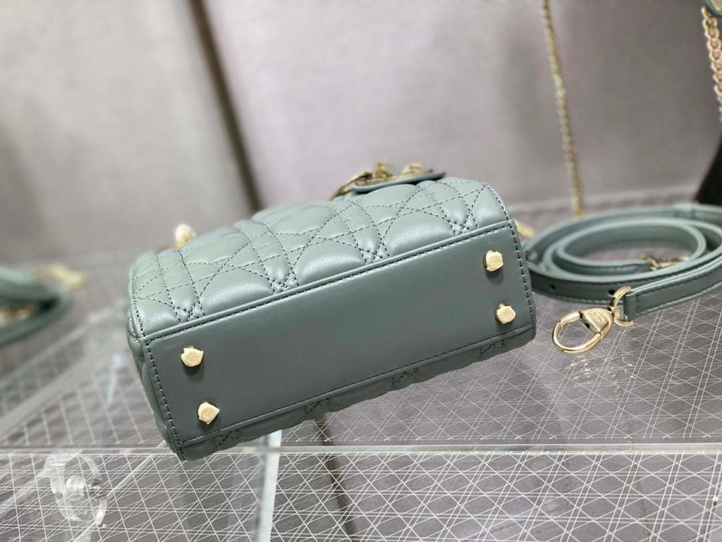 Dior M0505 Mini Lady Dior Bag Rock Gray Calfskin with enamel buckle