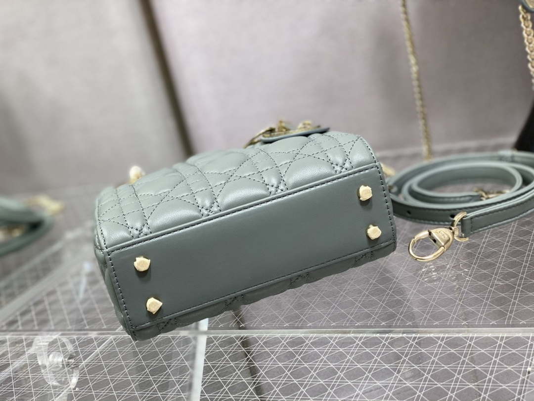 Dior M0505 Mini Lady Dior Bag Rock Gray Calfskin with enamel buckle