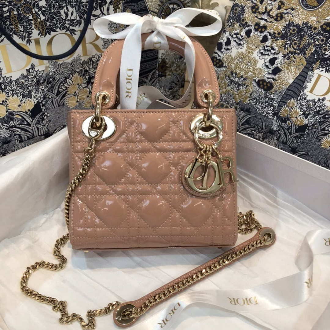 Dior M0505 Mini Lady Dior Bag Rose Des Vents Patent Cannage Calfskin - Default Title - View 2