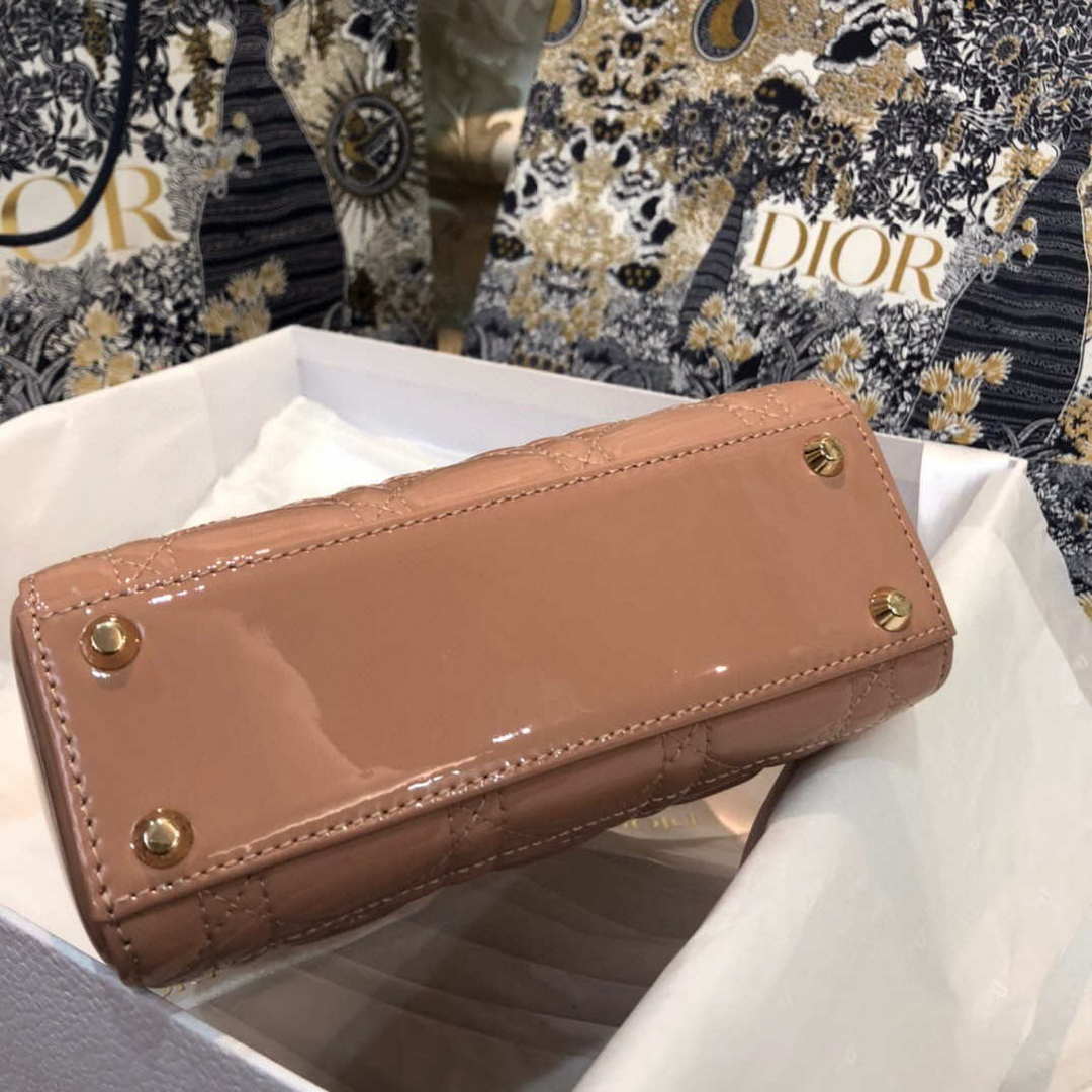 Dior M0505 Mini Lady Dior Bag Rose Des Vents Patent Cannage Calfskin - Default Title - View 5