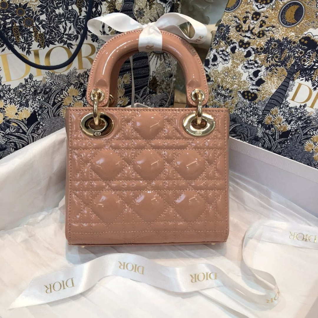 Dior M0505 Mini Lady Dior Bag Rose Des Vents Patent Cannage Calfskin - Default Title - View 7