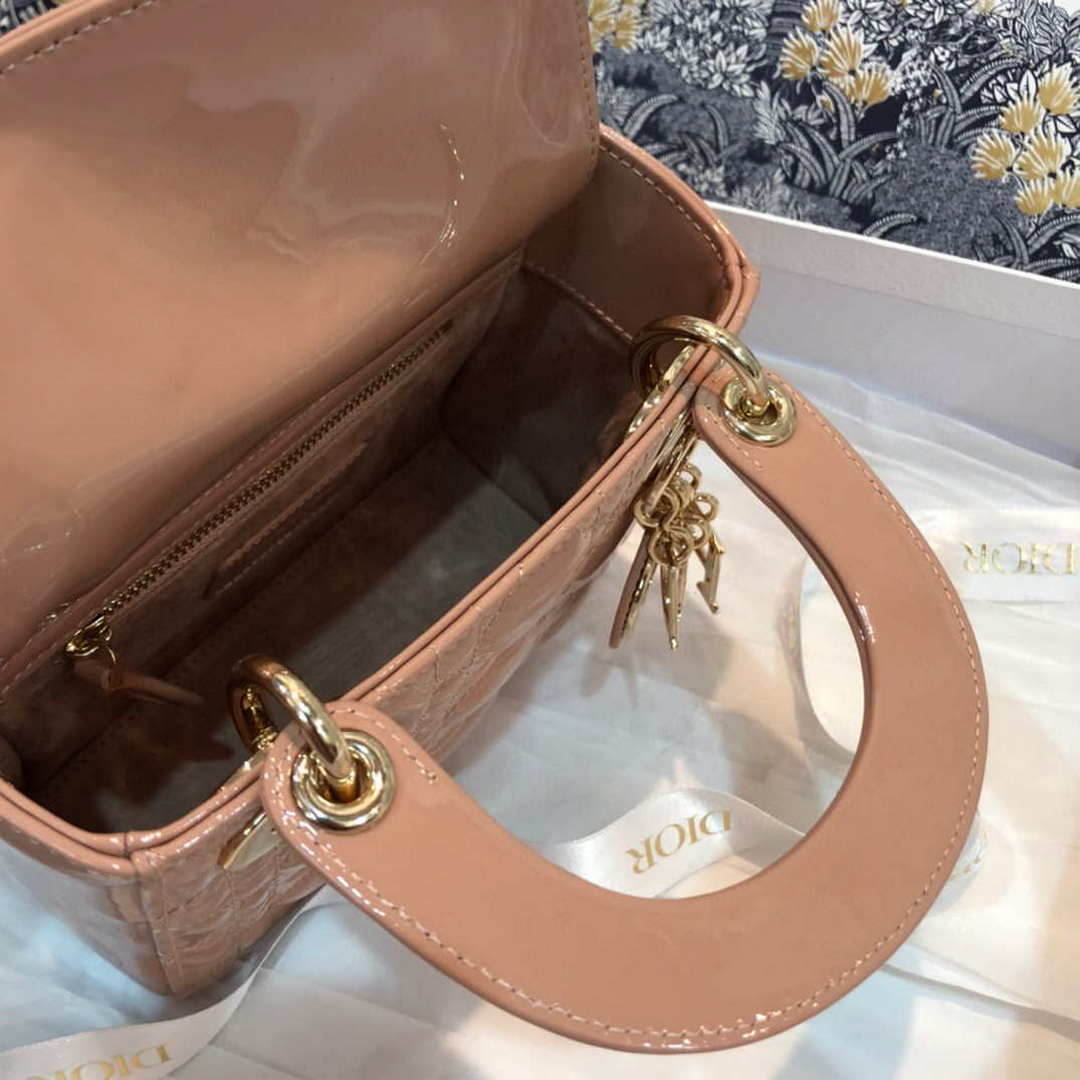 Dior M0505 Mini Lady Dior Bag Rose Des Vents Patent Cannage Calfskin - Default Title - View 8