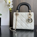 Dior M0505 Mini Lady Dior Bag White Calfskin with black enamel buckle - Default Title - View 1