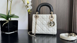 Dior M0505 Mini Lady Dior Bag White Calfskin with black enamel buckle - Default Title - View 1