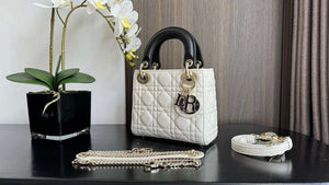 Dior M0505 Mini Lady Dior Bag White Calfskin with black enamel buckle - Default Title - View 2