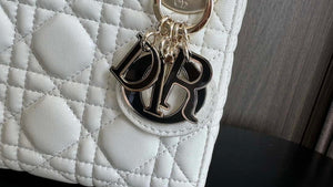 Dior M0505 Mini Lady Dior Bag White Calfskin with black enamel buckle - Default Title - View 3