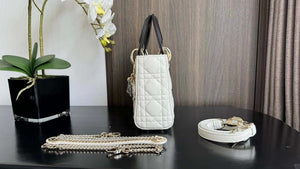 Dior M0505 Mini Lady Dior Bag White Calfskin with black enamel buckle - Default Title - View 4