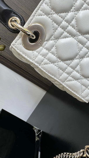 Dior M0505 Mini Lady Dior Bag White Calfskin with black enamel buckle - Default Title - View 6