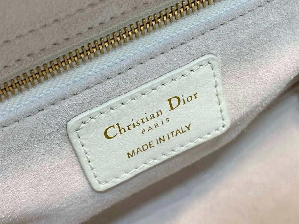 Dior M0505 Mini Lady Dior Bag White Calfskin with black enamel buckle